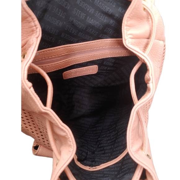 Steve Madden Blush Pink Vegan Leather Drawstring Foldover Backpack Purse Bag - Picture 10 of 12